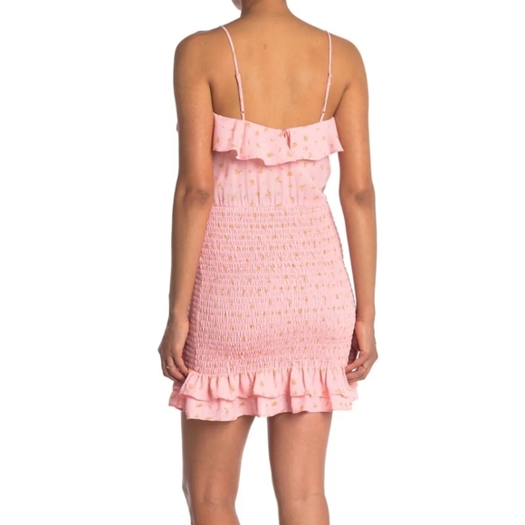 Row A spaghetti strap printed ruffle smocked mini dress size small - Picture 2 of 15